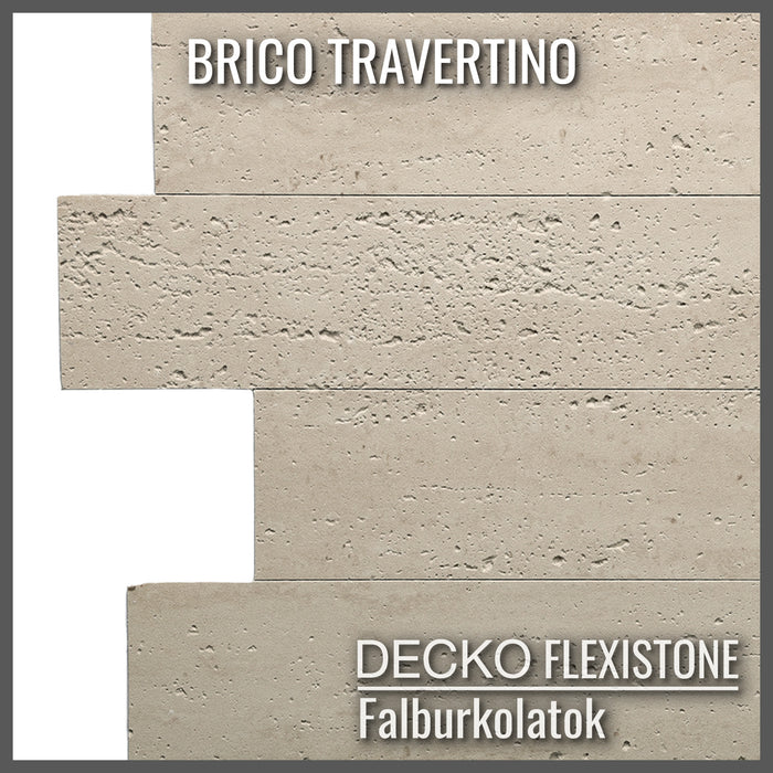 DECKO <b>Flexistone </b>hajlékony kőpanelek – <b>BRICO TRAVERTINO</b> – 12 Darabos Doboz, Egymásba Illeszkedő, Öntapadós Panelek