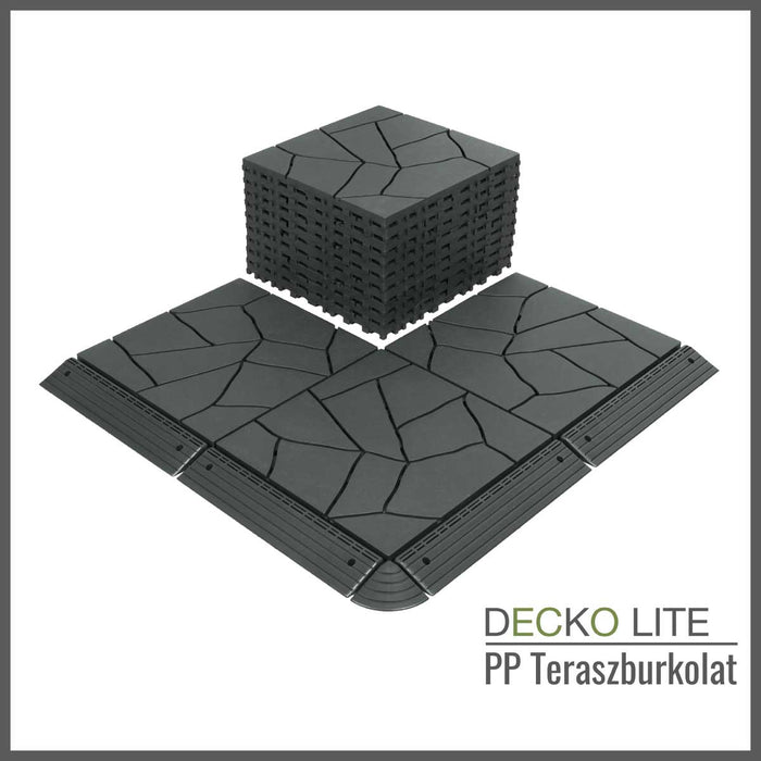 Teraszburkolat - <b>GREYSTONE</b> - összepattintható PP járólap – újrahasznosított prémium polipropilénnel | DECKO Lite (304x304x20 mm) - (Egy darab)