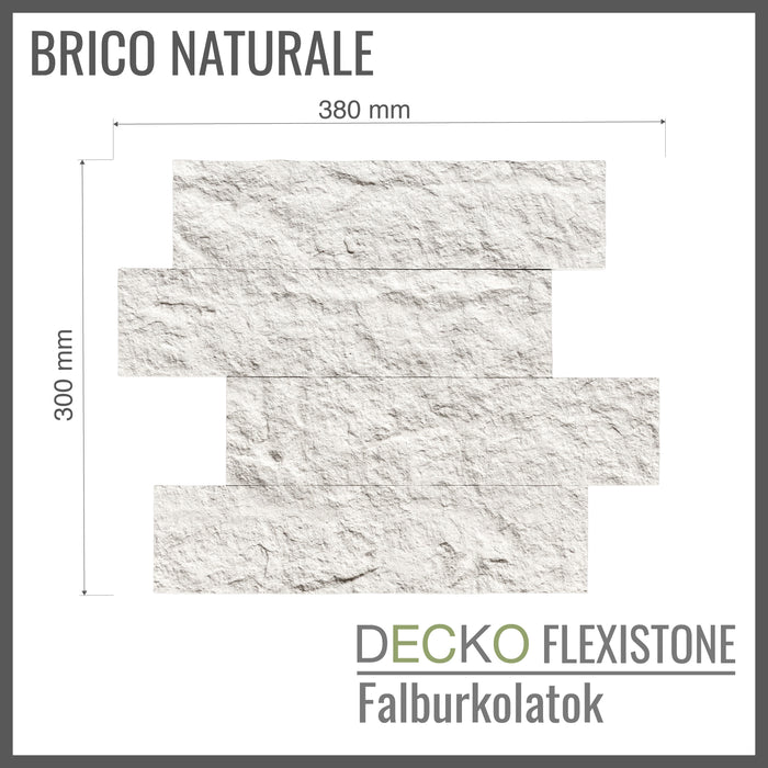 Hajlékony 3D kőhatású falpanelek – <b>BRICO NATURALE</b> – 12 db egymásba illeszkedő, öntapadós panel egy dobozban – 1,08 m² | DECKO FlexiStone