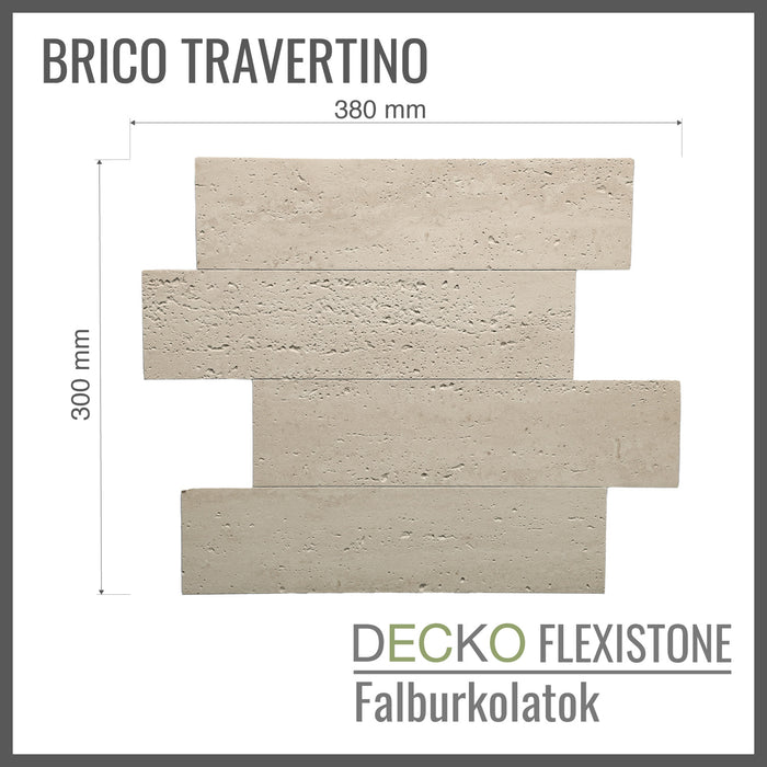 DECKO <b>Flexistone </b>hajlékony kőpanelek – <b>BRICO TRAVERTINO</b> – 12 Darabos Doboz, Egymásba Illeszkedő, Öntapadós Panelek