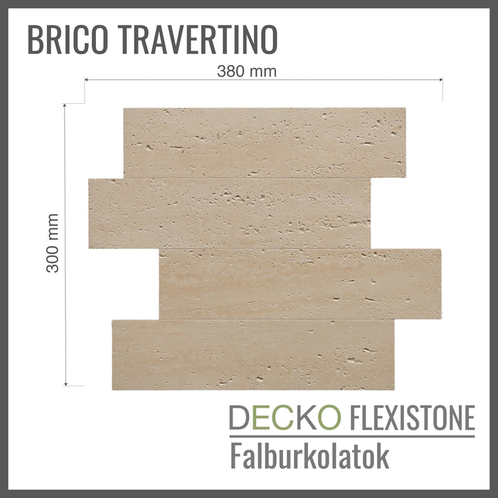 Hajlékony 3D kőhatású falpanelek – <b>BRICO TRAVERTINO</b> – 12 db egymásba illeszkedő, öntapadós panel egy dobozban – 1,08 m² | DECKO FlexiStone