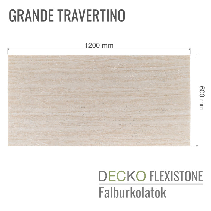 DECKO Flexistone hajlékony kőpanelek – <b>GRANDE TRAVERTINO</b> – 1200x600 mm Panelek Dobozban