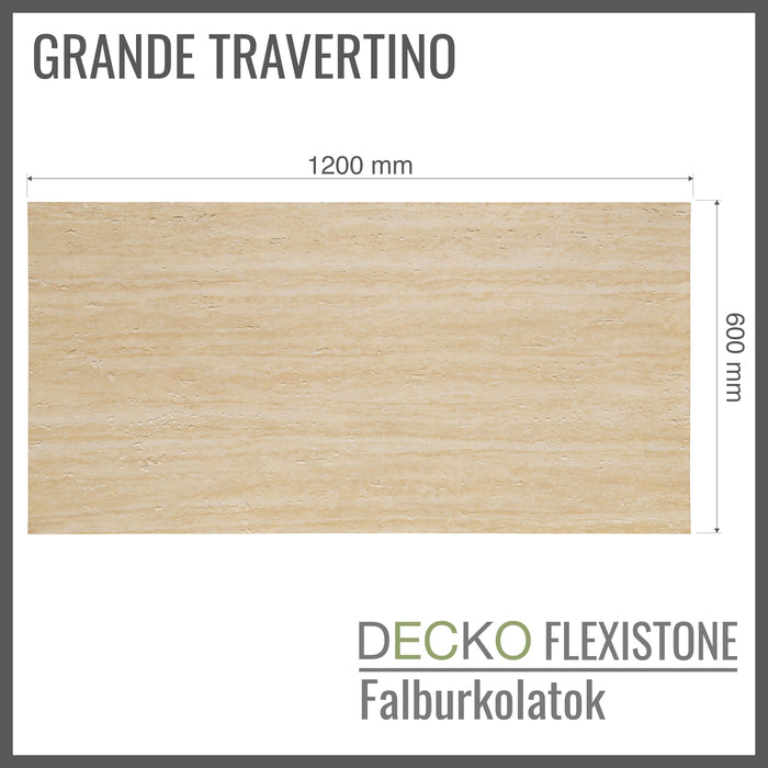 Hajlékony 3D kőhatású falpanelek – <b>GRANDE TRAVERTINO</b> – 6 db-os csomag (1200x600mm-es panelek) - 4,32 m² | DECKO Flexistone
