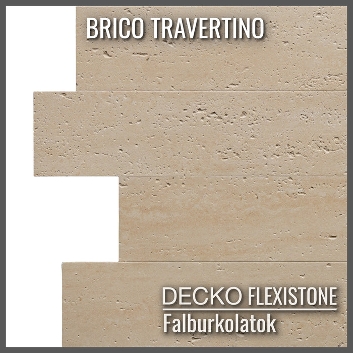 Hajlékony 3D kőhatású falpanelek – <b>BRICO TRAVERTINO</b> – 12 db egymásba illeszkedő, öntapadós panel egy dobozban – 1,08 m² | DECKO FlexiStone