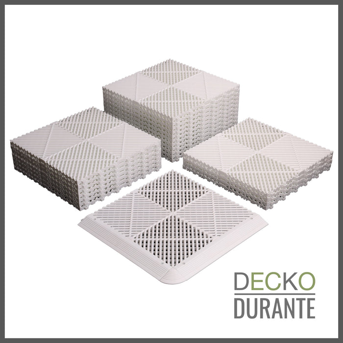 Garázsburkolat <b>FEHÉR</b> - összepattintható polipropilén padló | DECKO <b>DURANTE</b> (400x400x18 mm) - (Egy darab)