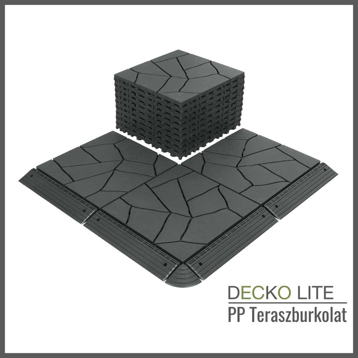 Teraszburkolat - GREYSTONE - összepattintható PP járólap – 100% újrahasznosítható prémium polipropilénnel | DECKO Lite (304x304x20 mm) - (Egy darab)