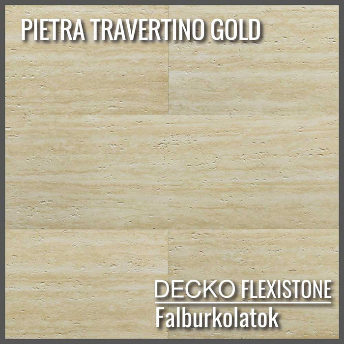 Hajlékony 3D kőhatású falpanelek – <b>PIETRA TRAVERTINO GOLD</b> - 16 db-os csomag (900 × 300 mm-es panelek) – 4,32 m² | DECKO Flexistone