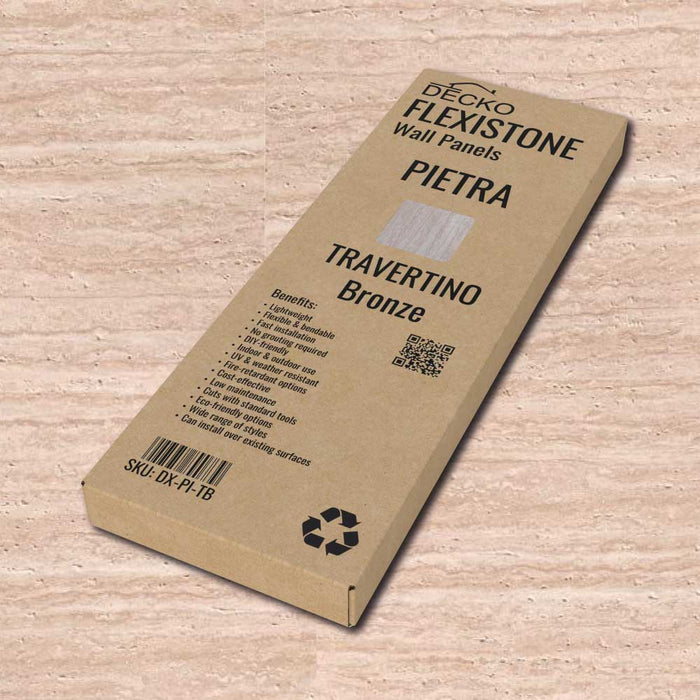 Hajlékony 3D kőhatású falpanelek – <b>PIETRA TRAVERTINO BRONZE</b> - 16 db-os csomag (900 × 300 mm-es panelek) – 4,32 m² | DECKO Flexistone