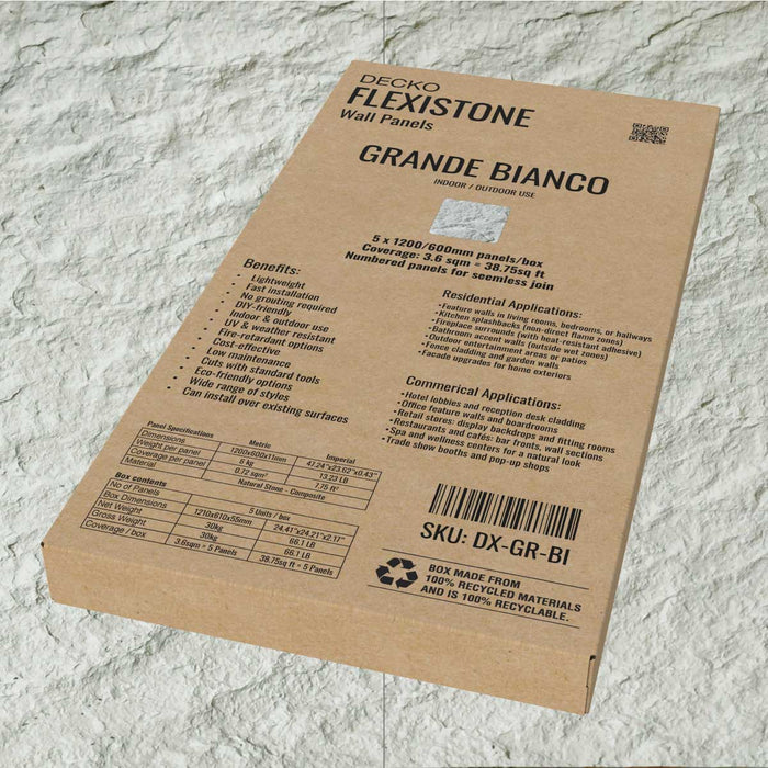 DECKO Flexistone hajlékony kőpanelek – <b>GRANDE BIANCO</b> – 5 darabos doboz (1200x600mm-es panelek)