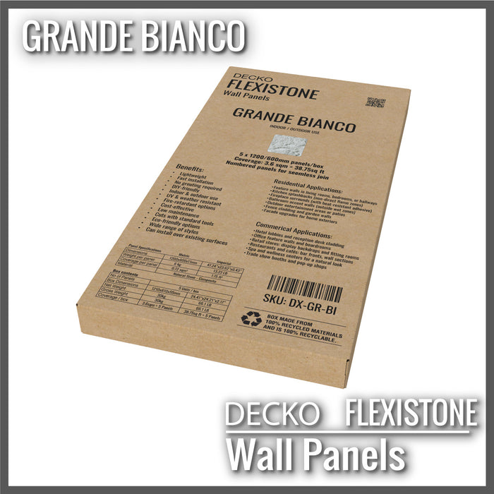 DECKO Flexistone hajlékony kőpanelek – <b>GRANDE BIANCO</b> – 5 darabos doboz (1200x600mm-es panelek)