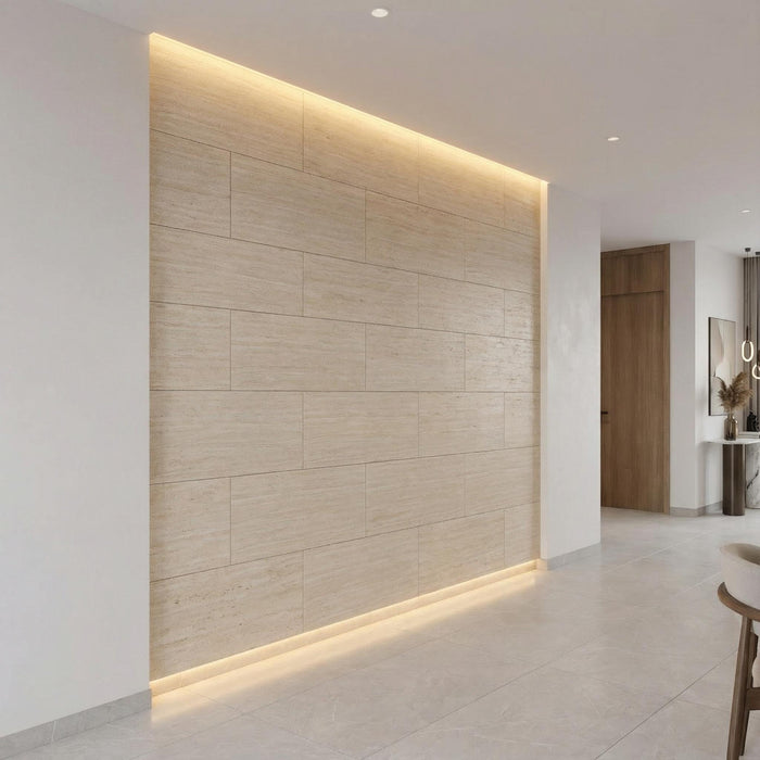 Hajlékony 3D kőhatású falpanelek – <b>PIETRA TRAVERTINO</b> - 16 db-os csomag (900 × 300 mm-es panelek) – 4,32 m² | DECKO Flexistone