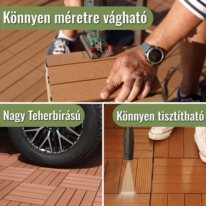 Teraszburkolat - Prémium WPC összepattintható járólap - BARNA | DECKO (300x300x20 mm lap) - (Egy darab)