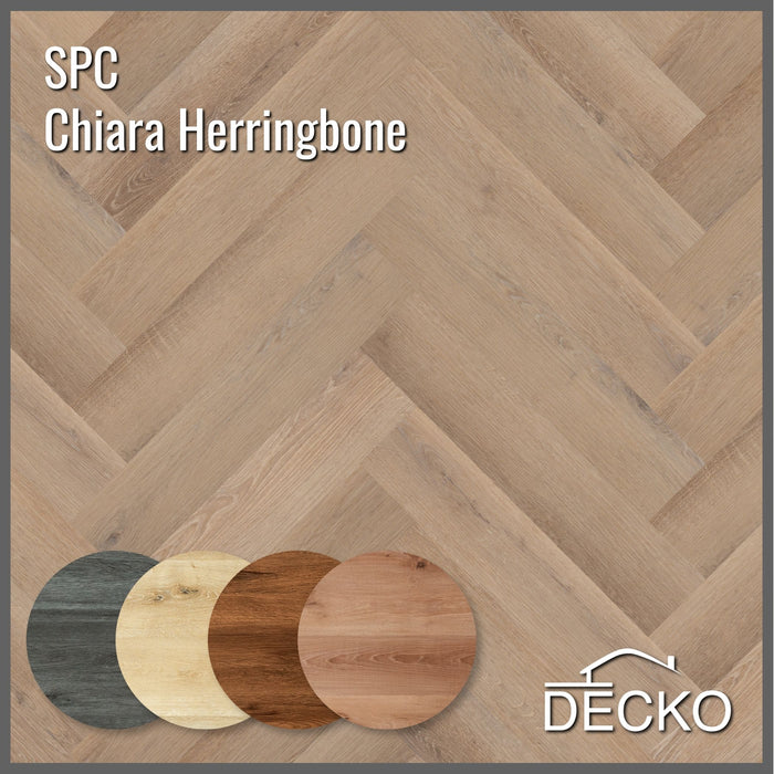 SPC Hibrid Vinyl Padló - CHIARA Herringbone - Kőkompozit, vízálló | DECKO (1,64 m²/doboz)