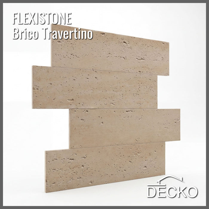 Hajlékony 3D kőhatású falpanelek – BRICO TRAVERTINO – 12 db egymásba illeszkedő, öntapadós panel egy dobozban – 1,08 m² | DECKO FlexiStone