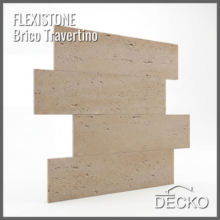 Hajlékony 3D kőhatású falpanelek – BRICO TRAVERTINO – 12 db egymásba illeszkedő, öntapadós panel egy dobozban – 1,08 m² | DECKO FlexiStone