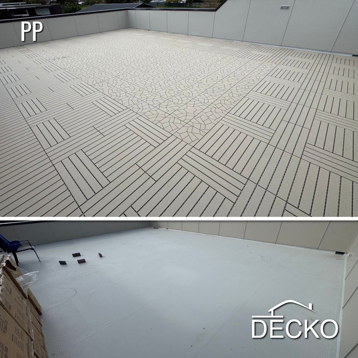 Teraszburkolat - BEIGESLAT - összepattintható PP járólap – újrahasznosítható prémium polipropilénnel | DECKO Lite (608x304x20 mm) - (Egy darab)