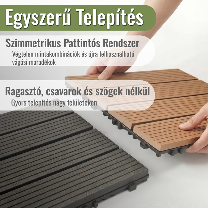 Teraszburkolat - Prémium WPC összepattintható járólap - BARNA | DECKO (300x300x20 mm lap) - (Egy darab)