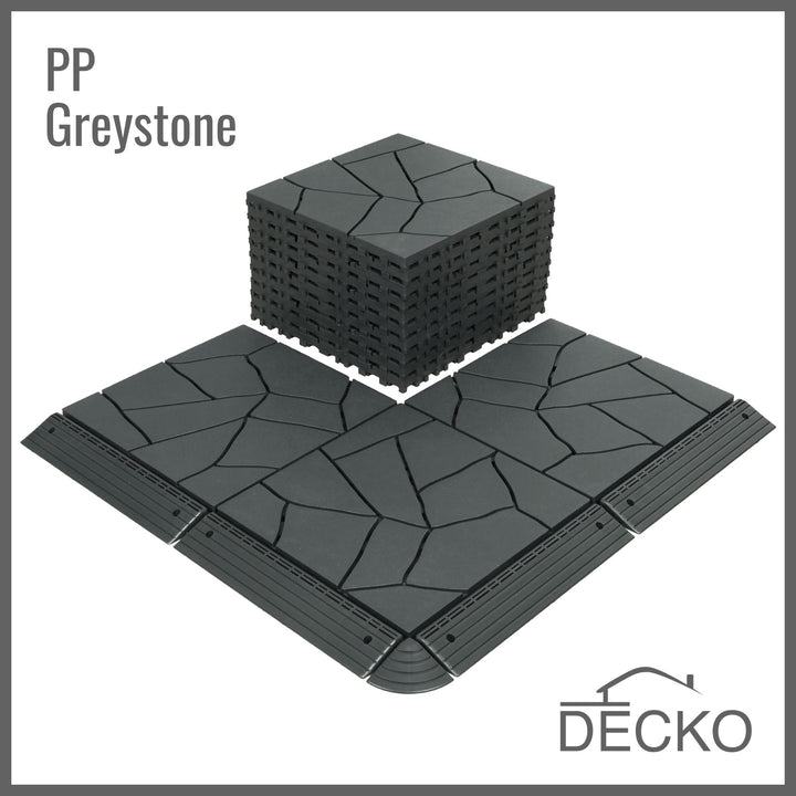 Teraszburkolat - GREYSTONE - összepattintható PP járólap – 100% újrahasznosítható prémium polipropilénnel | DECKO Lite (304x304x20 mm) - (Egy darab)