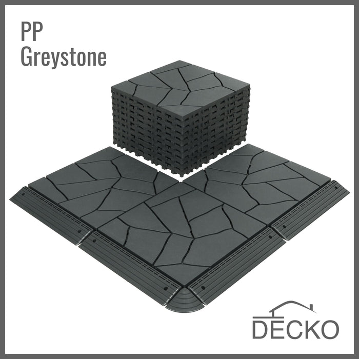 Teraszburkolat - GREYSTONE - összepattintható PP járólap – 100% újrahasznosítható prémium polipropilénnel | DECKO Lite (304x304x20 mm) - (Egy darab)